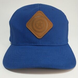 Marvel Captain America Blue Snapback Baseball Hat Brown Shield Patch Mens Cap